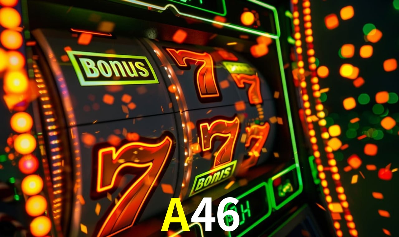 Escena dinámica inspirada en casino con iluminación A46, cartas, fichas e íconos de juegos digitales en un espacio moderno de juegos.